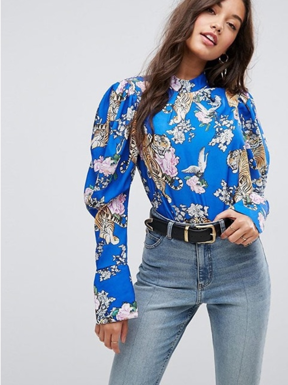 Tiger Floral Puff- Statement Sleeve ASOS  Blouse SIZE 8 L-14